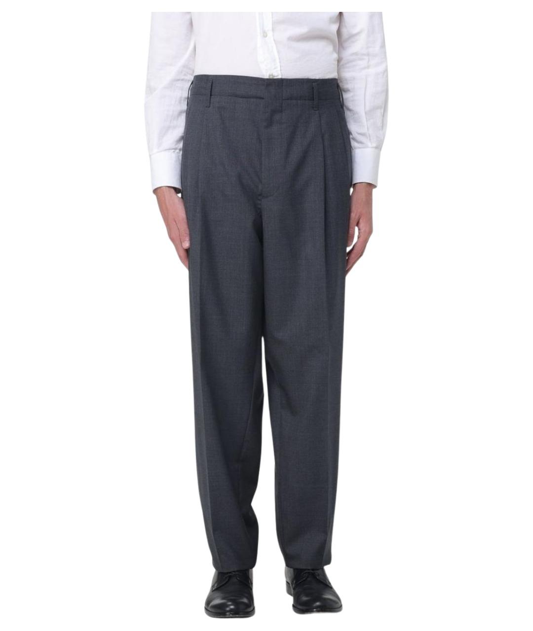 BRUNELLO CUCINELLI Антрацитовые шерстяные повседневные брюки, фото 1