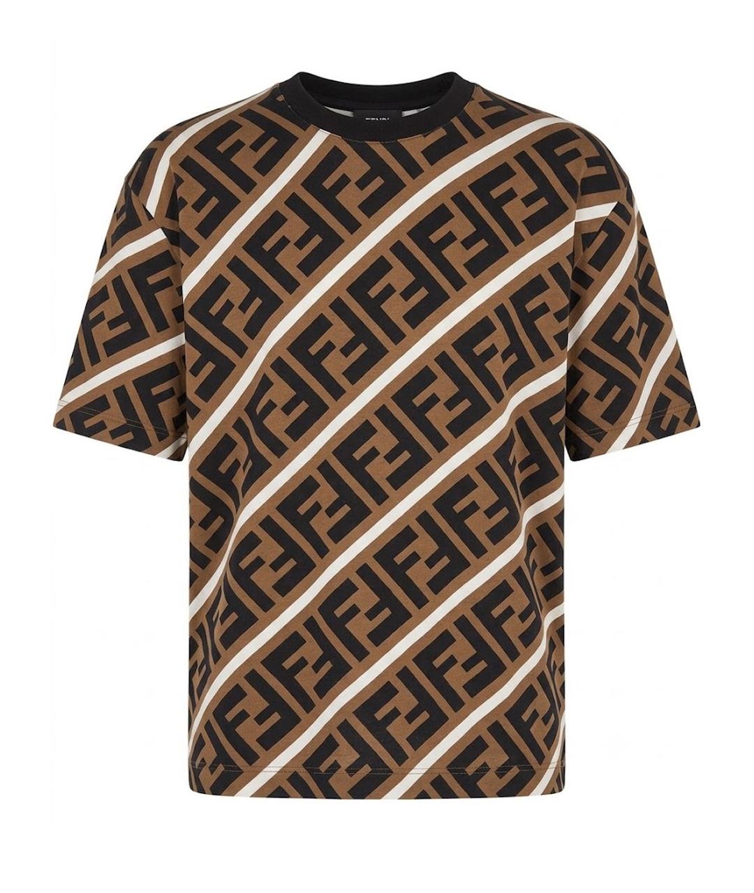 FENDI Коричневая хлопковая футболка, фото 1