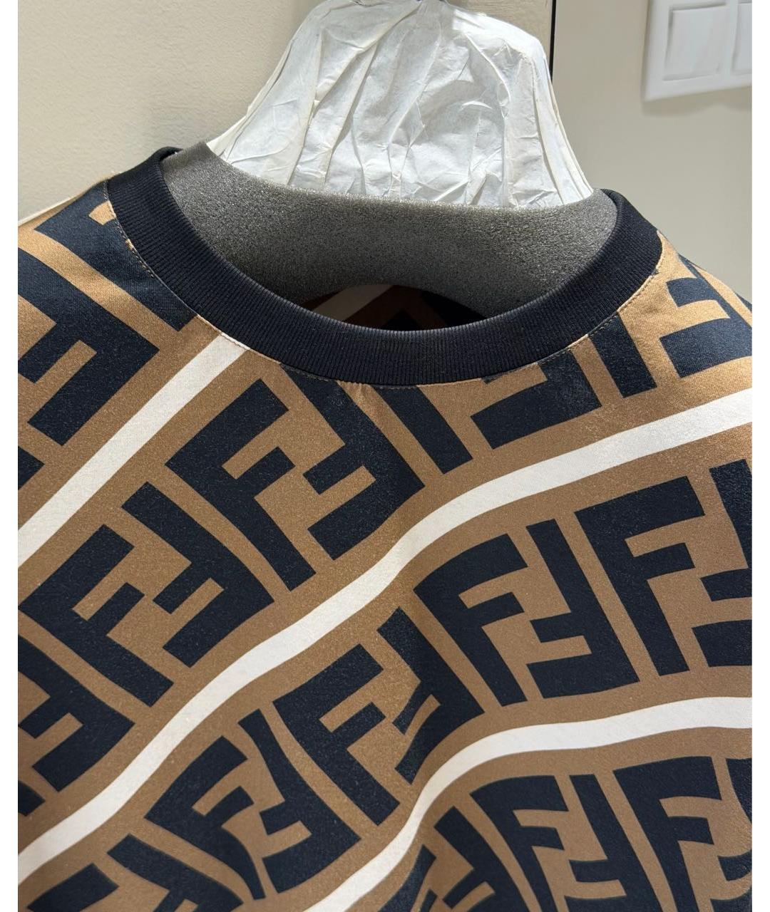 FENDI Коричневая хлопковая футболка, фото 3