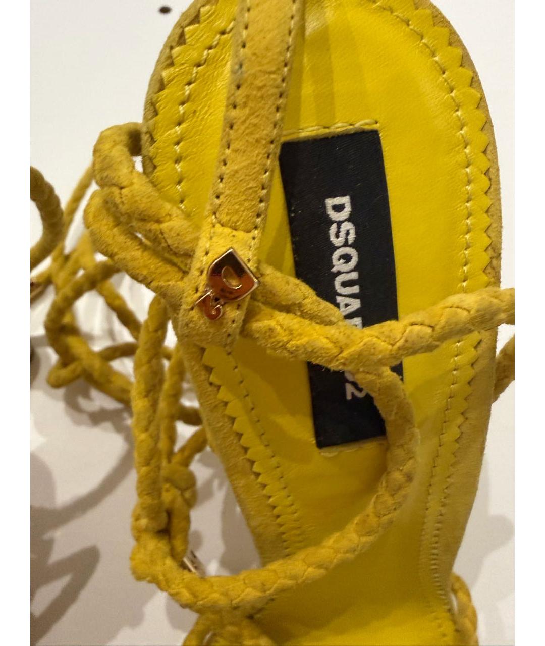 DSQUARED2 Желтые кожаные босоножки, фото 4
