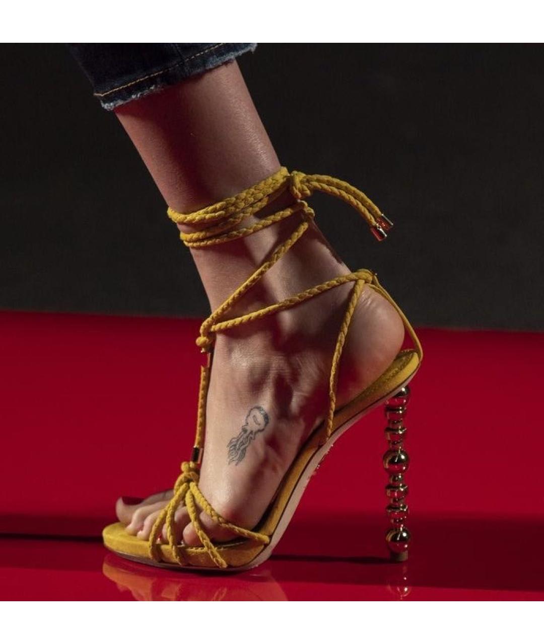 DSQUARED2 Желтые кожаные босоножки, фото 6