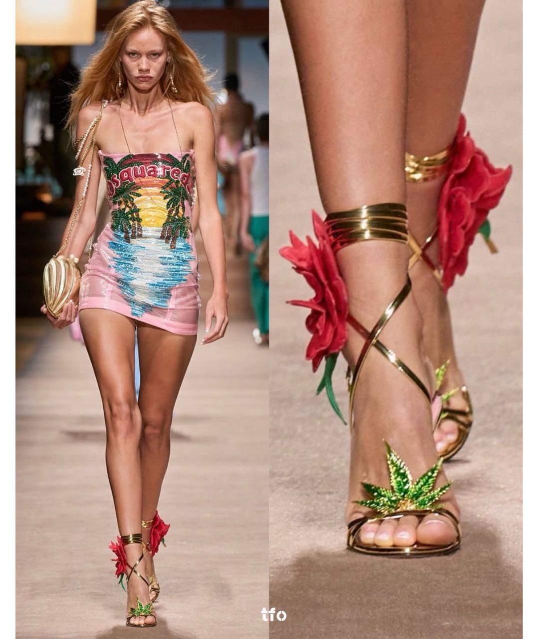 DSQUARED2 Золотые кожаные босоножки, фото 5