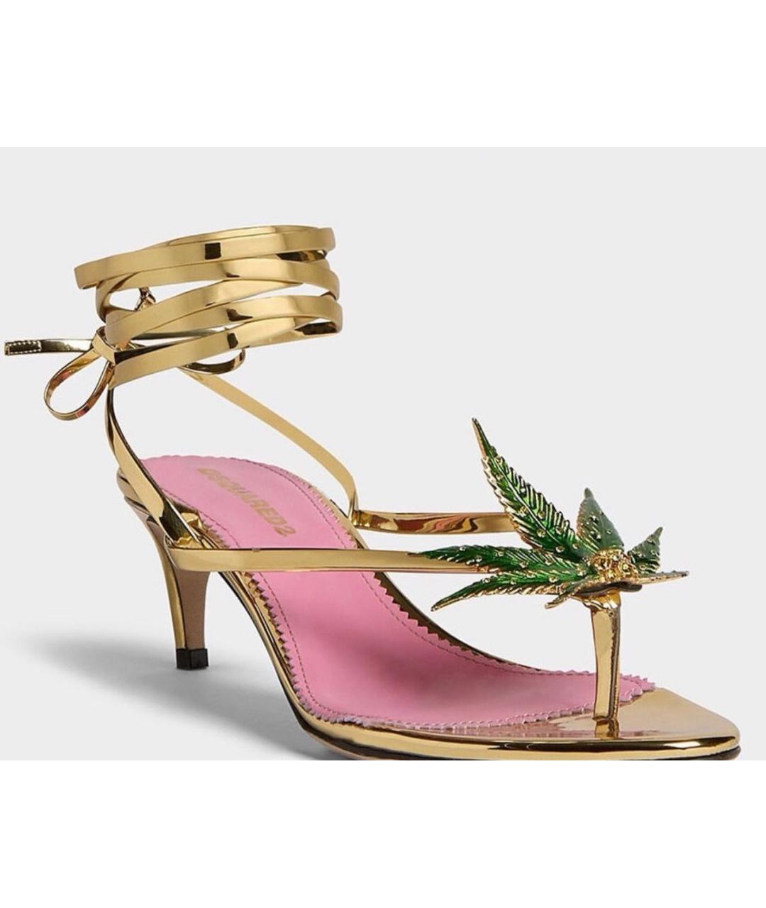 DSQUARED2 Золотые кожаные босоножки, фото 7