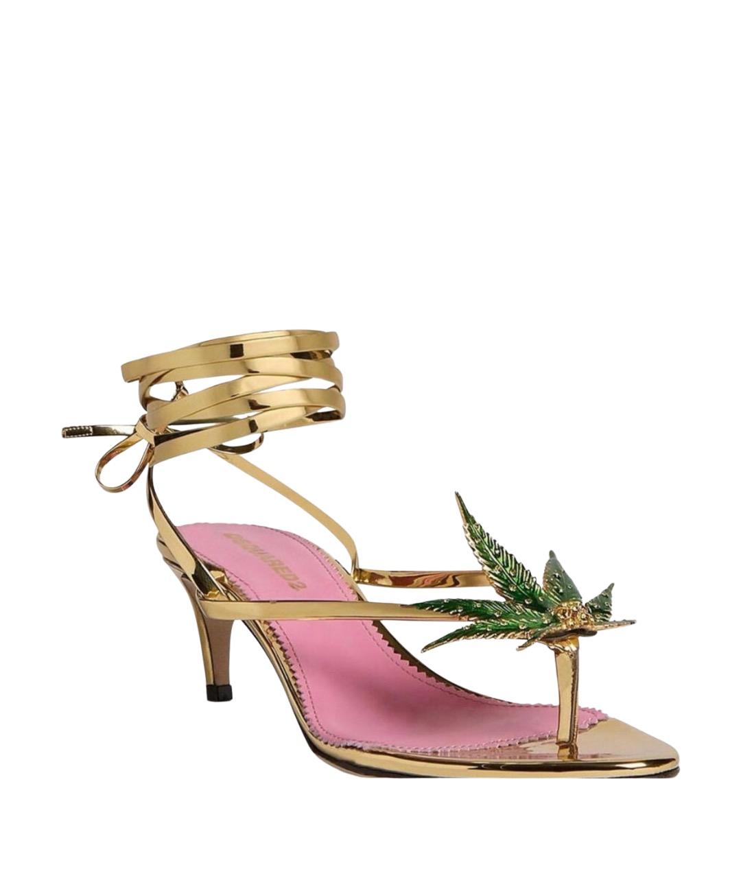 DSQUARED2 Золотые кожаные босоножки, фото 1