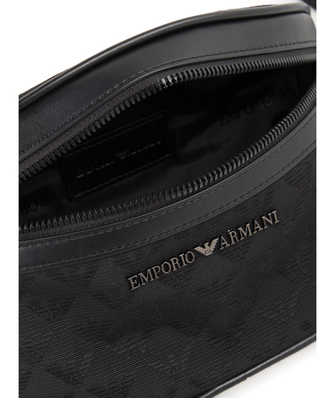 EMPORIO ARMANI Черная тканевая поясная сумка, фото 5