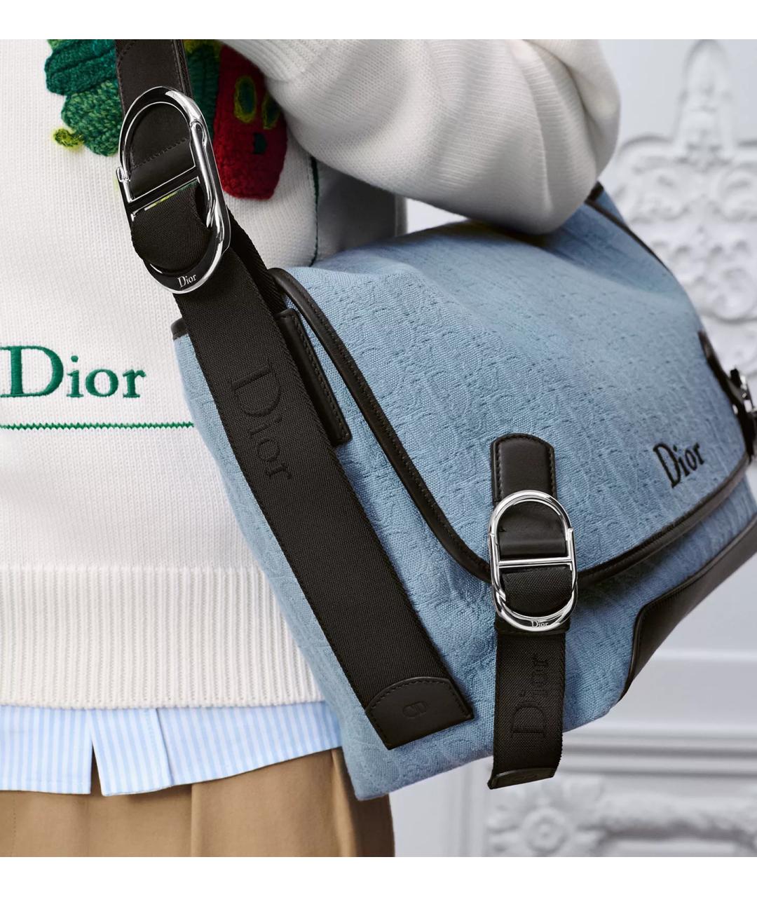 CHRISTIAN DIOR Синяя тканевая сумка на плечо, фото 3