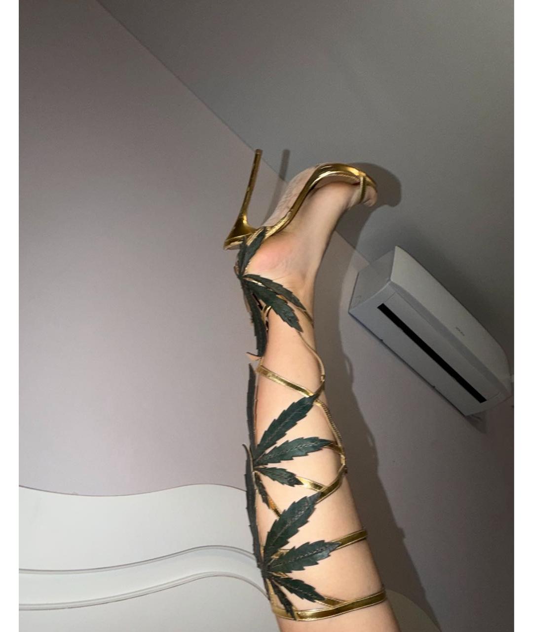 DSQUARED2 Золотые кожаные босоножки, фото 2