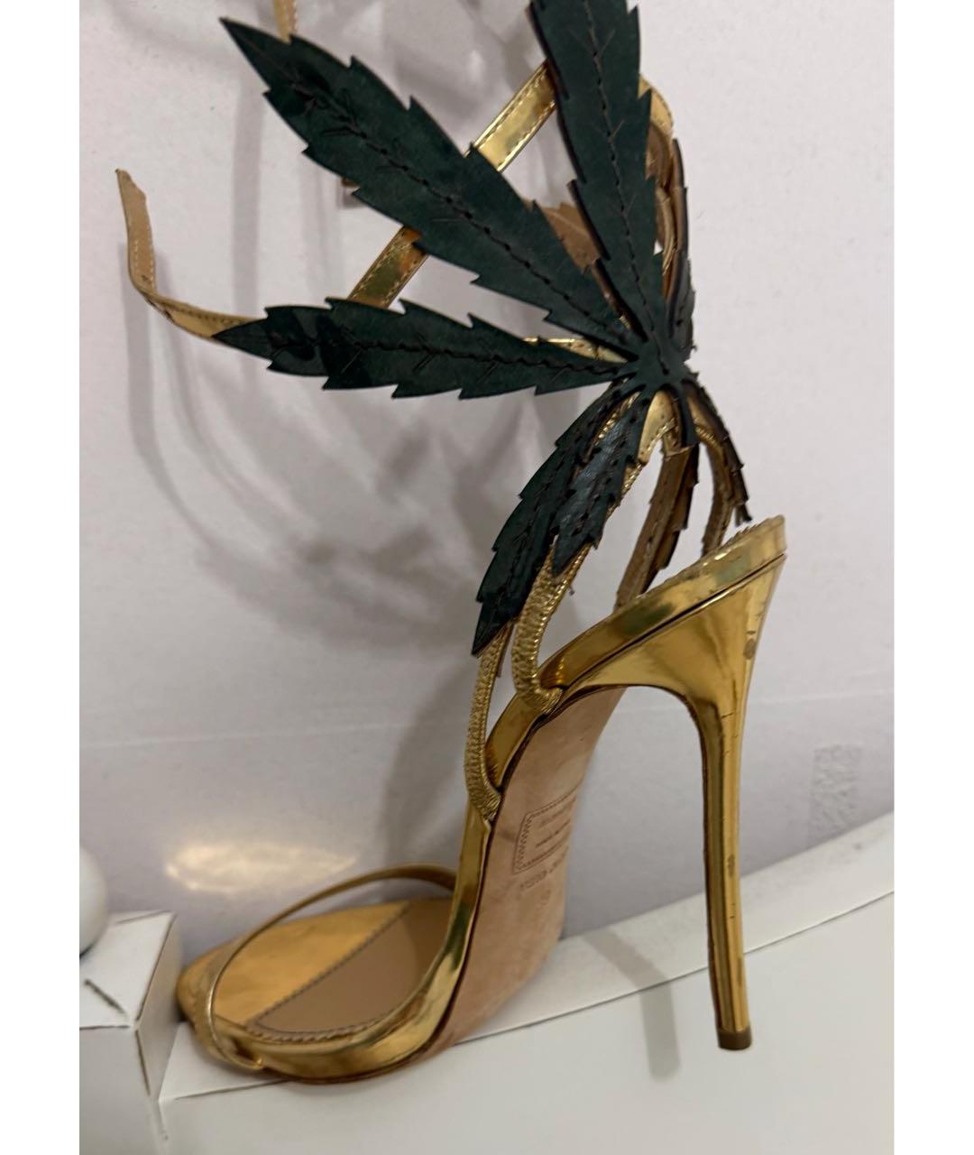 DSQUARED2 Золотые кожаные босоножки, фото 3