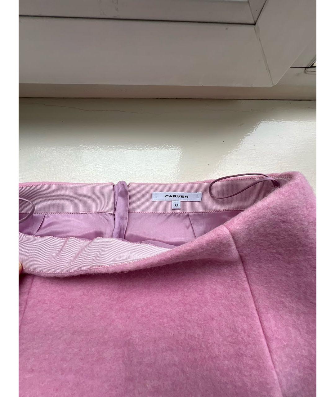Carven Розовая шерстяная юбка мини, фото 3