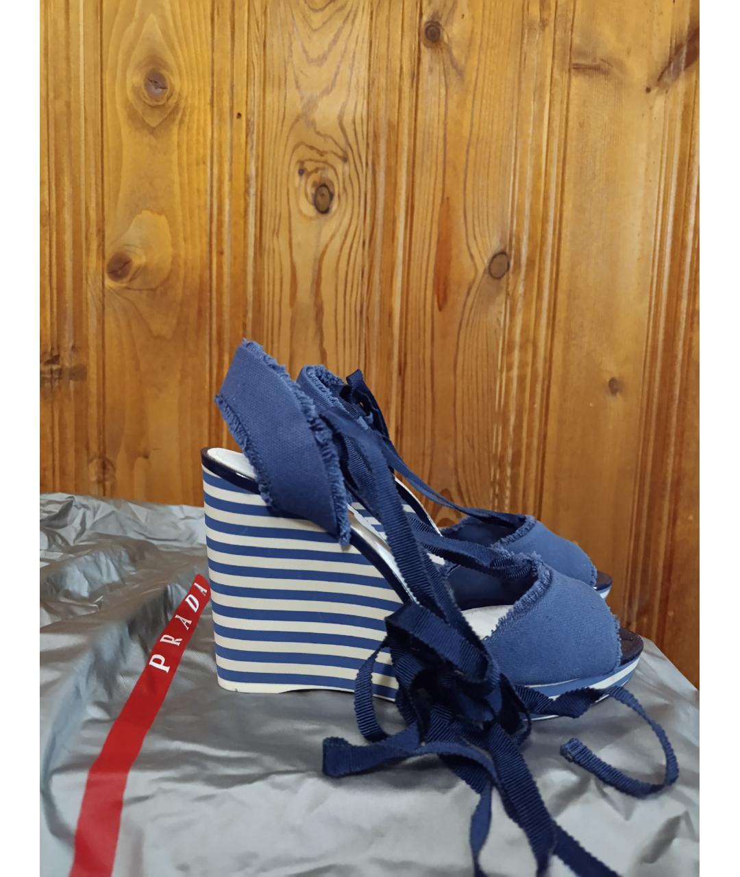 PRADA Синие текстильные босоножки, фото 6
