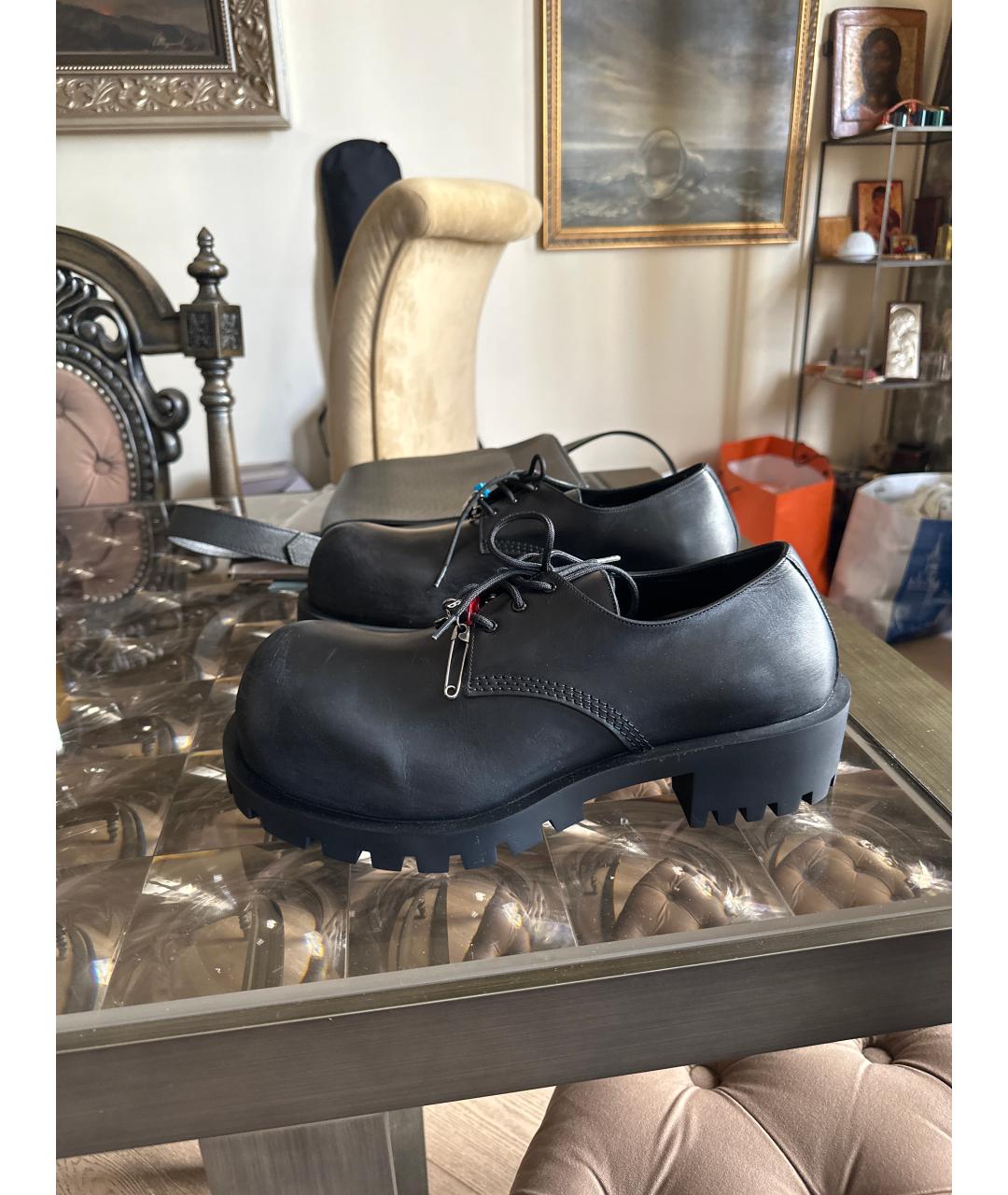 BALENCIAGA Черные кожаные туфли, фото 4