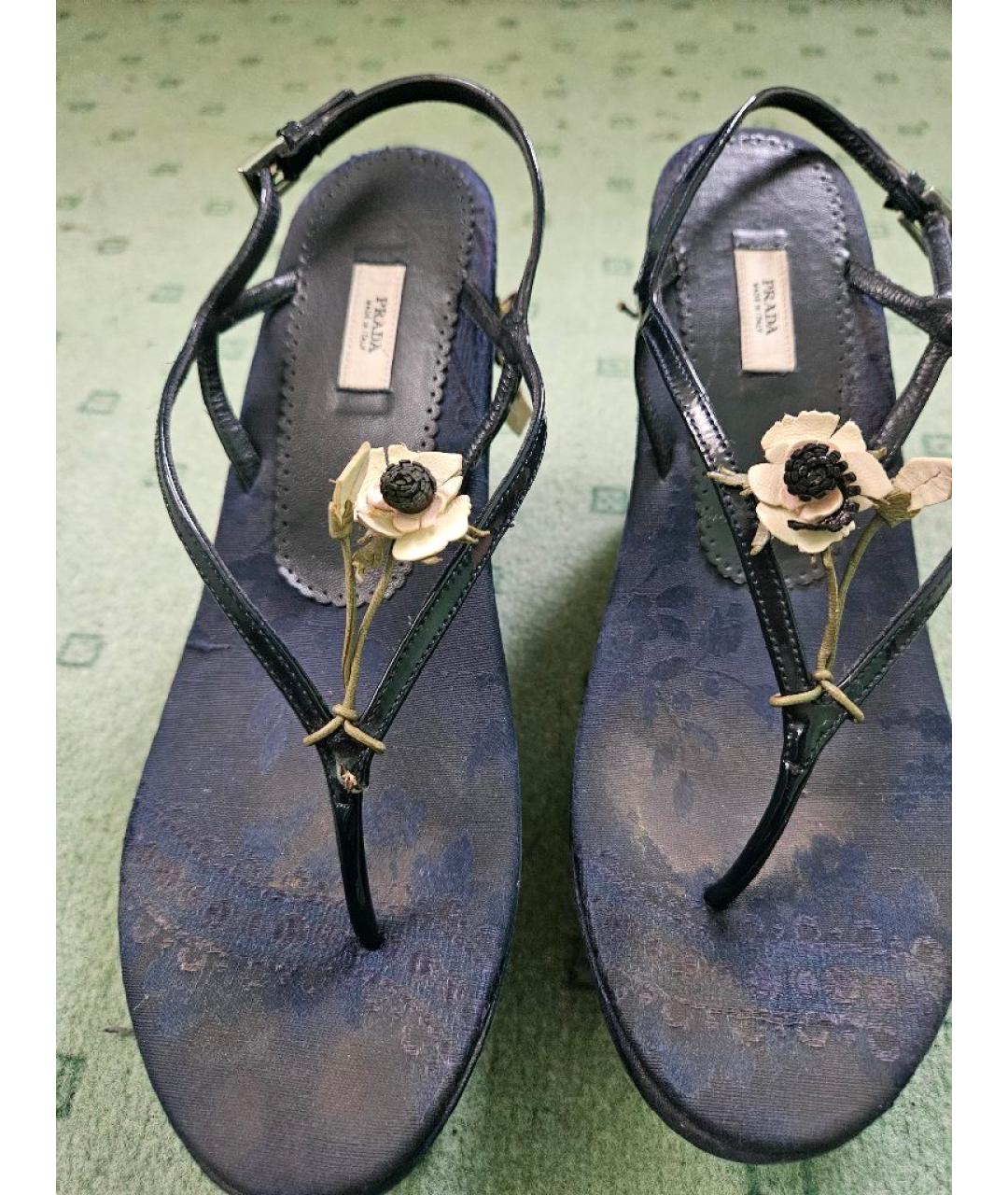 PRADA Темно-синие текстильные босоножки, фото 4