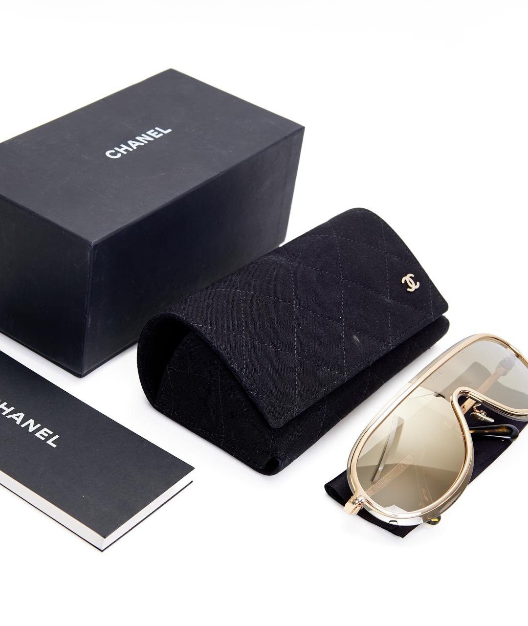 CHANEL Золотые металлические солнцезащитные очки, фото 5