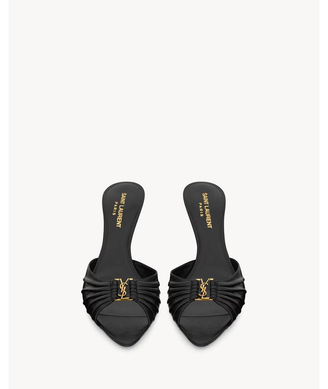 SAINT LAURENT Черные кожаные мюли, фото 4