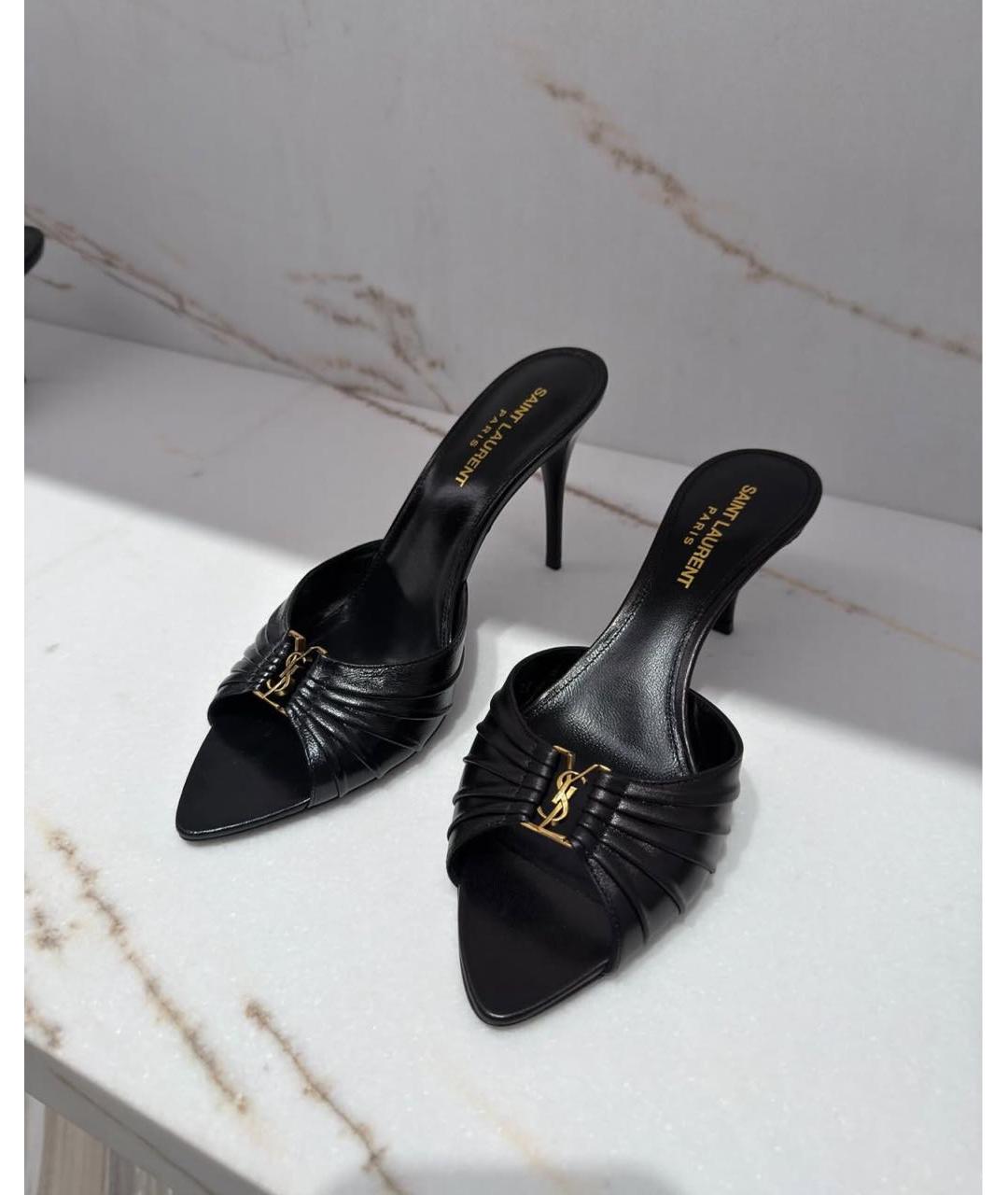 SAINT LAURENT Черные кожаные мюли, фото 2