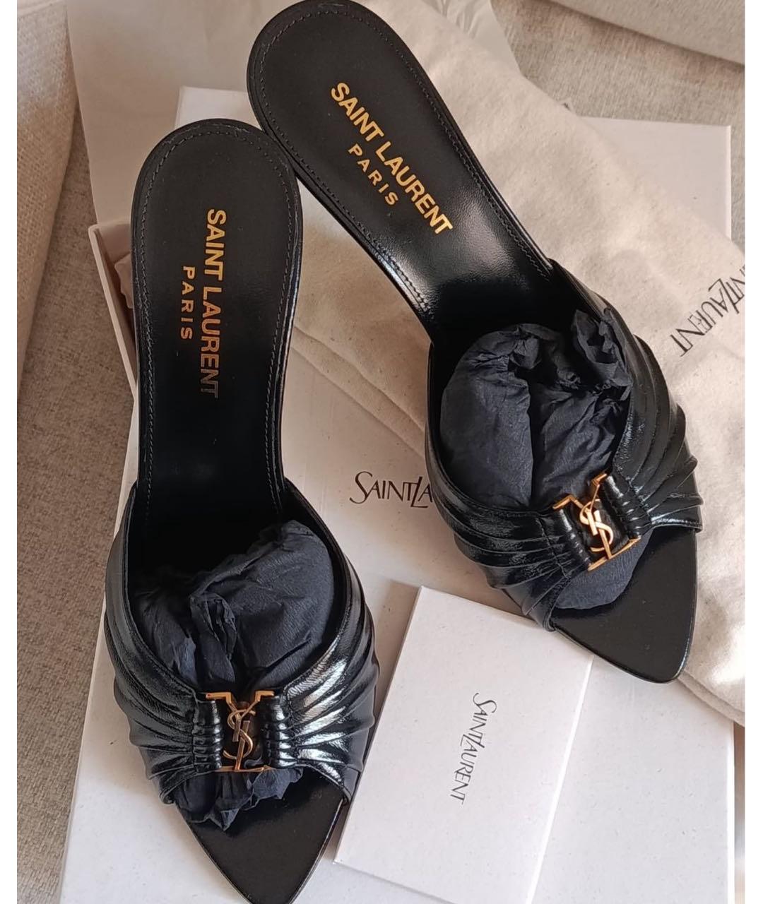 SAINT LAURENT Черные кожаные мюли, фото 3