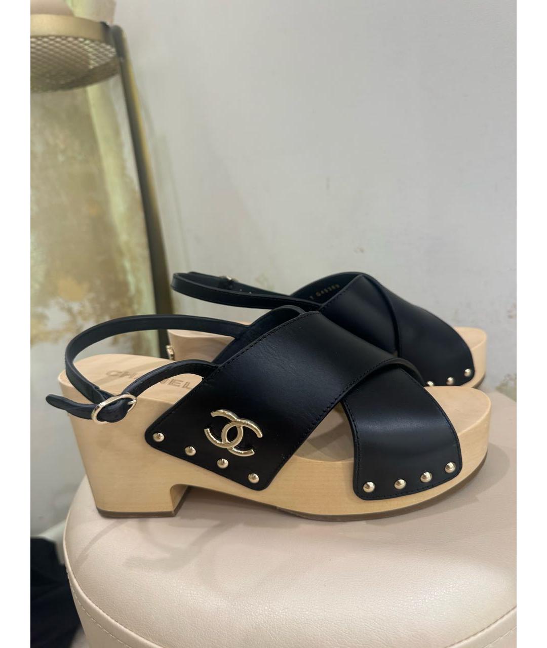 CHANEL Черные кожаные сабо, фото 8