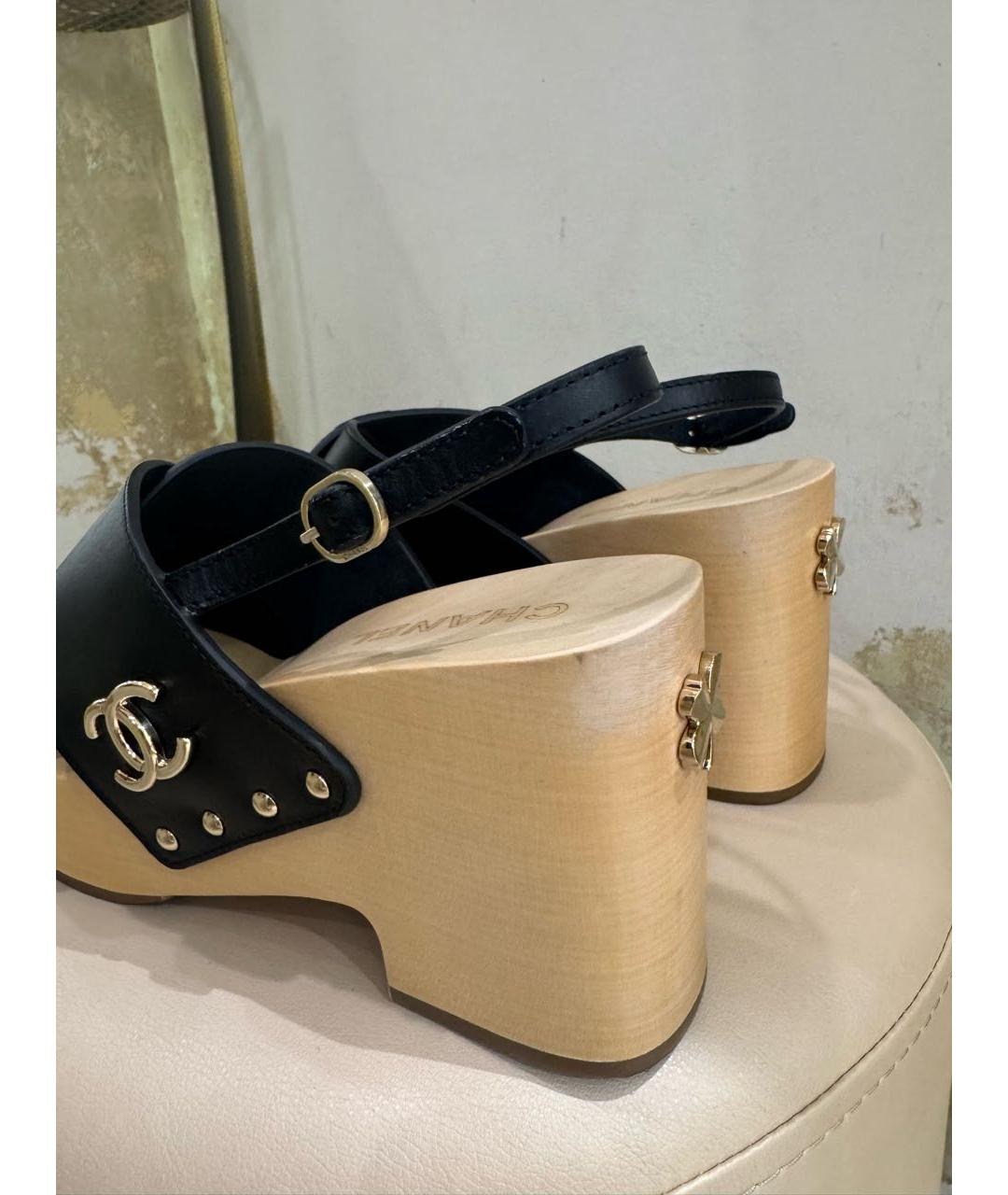 CHANEL Черные кожаные сабо, фото 6