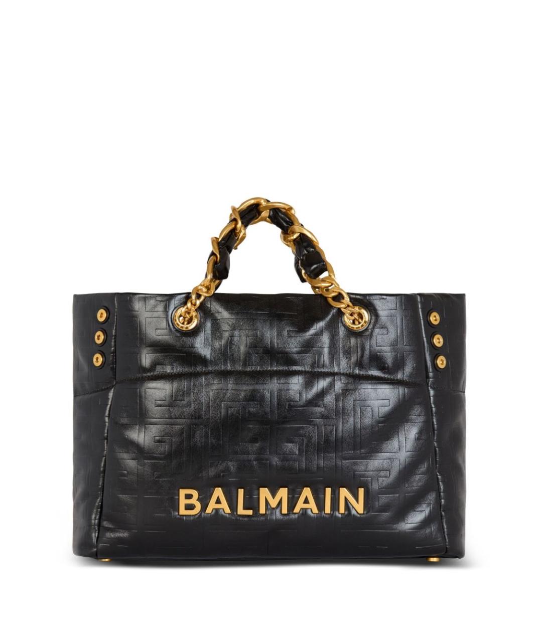 BALMAIN Черная кожаная сумка тоут, фото 1
