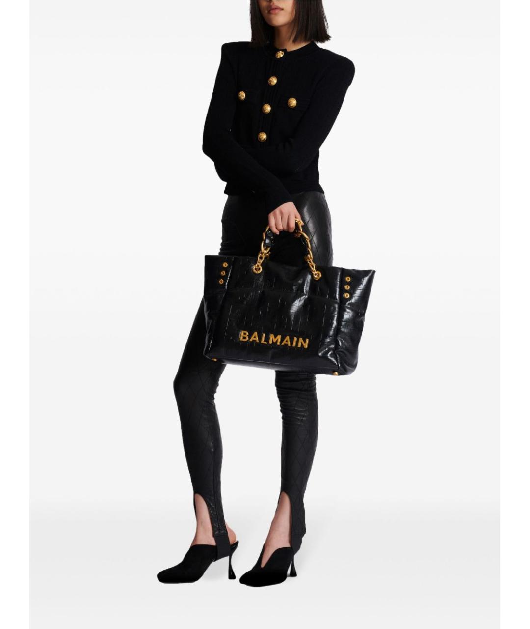 BALMAIN Черная кожаная сумка тоут, фото 3