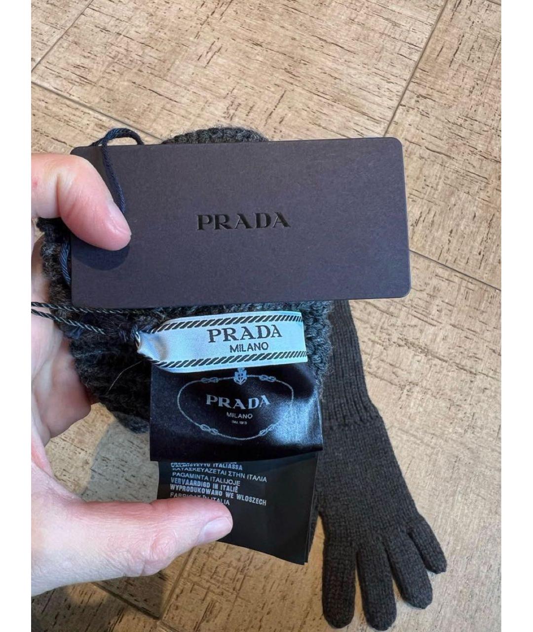 PRADA Антрацитовые шерстяные перчатки, фото 3