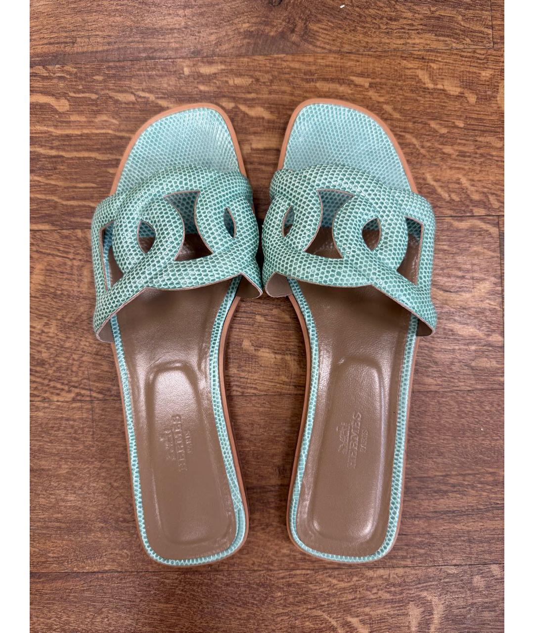 HERMES Бирюзовые сандалии из экзотической кожи, фото 3