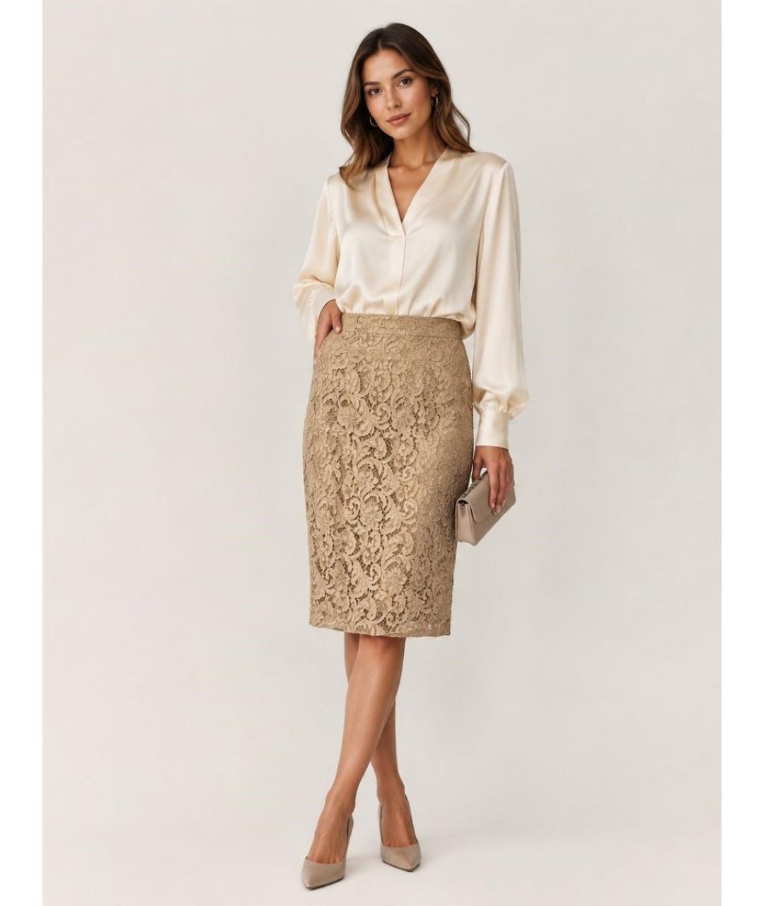 BURBERRY Бежевая юбка миди, фото 8
