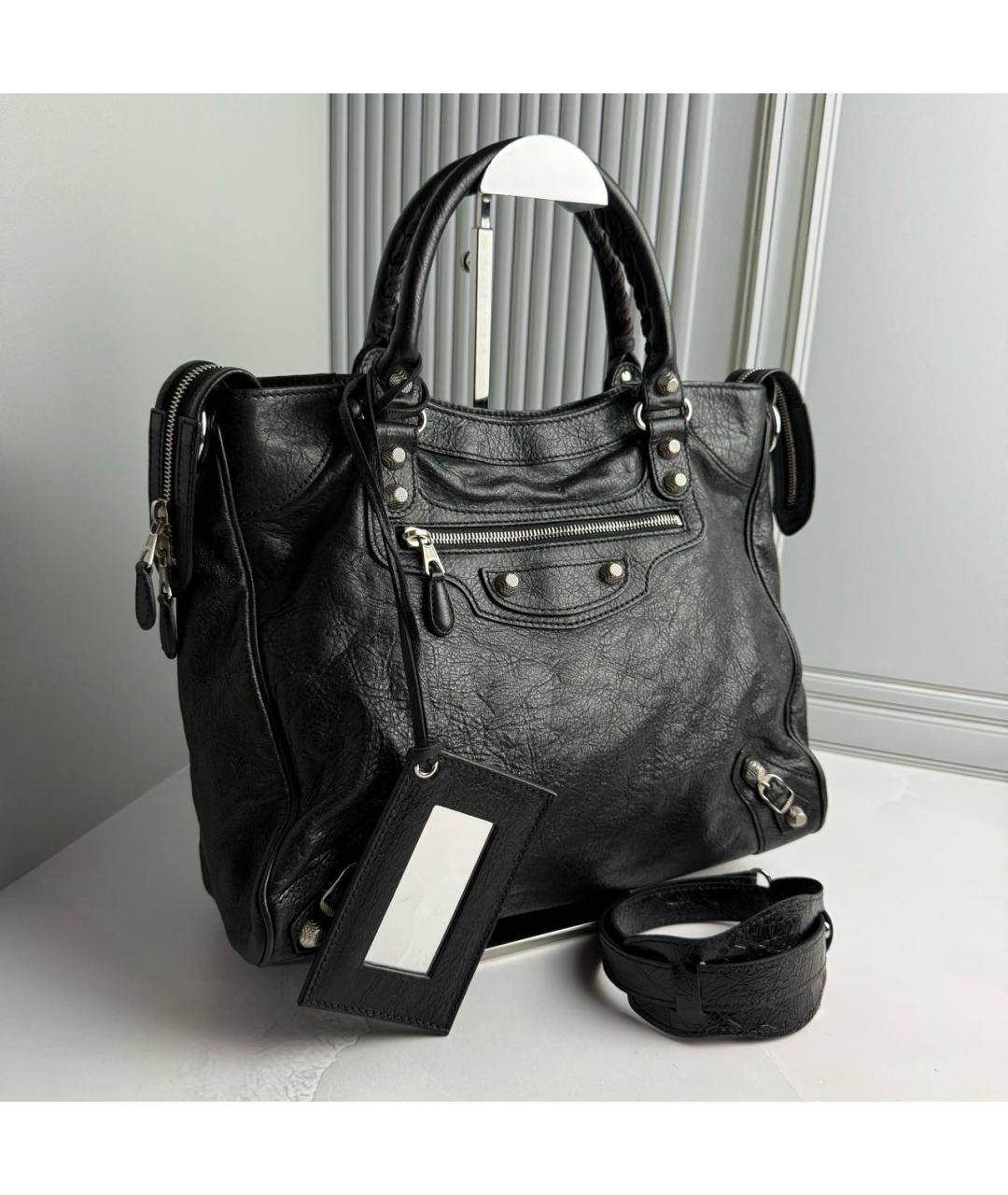 BALENCIAGA Черная кожаная сумка с короткими ручками, фото 2