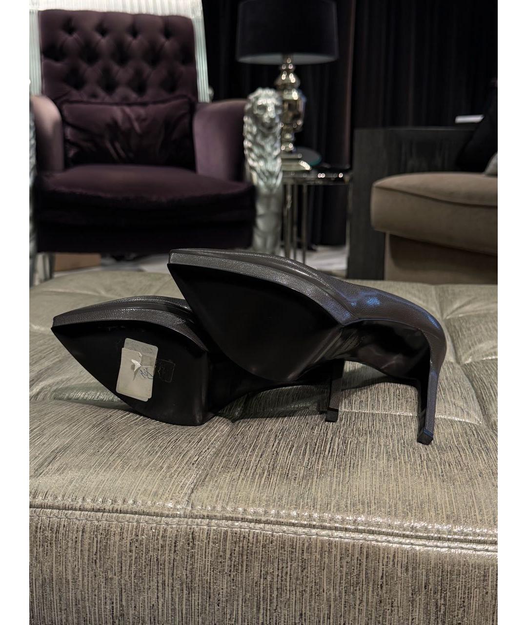 SAINT LAURENT Антрацитовые кожаные туфли, фото 5
