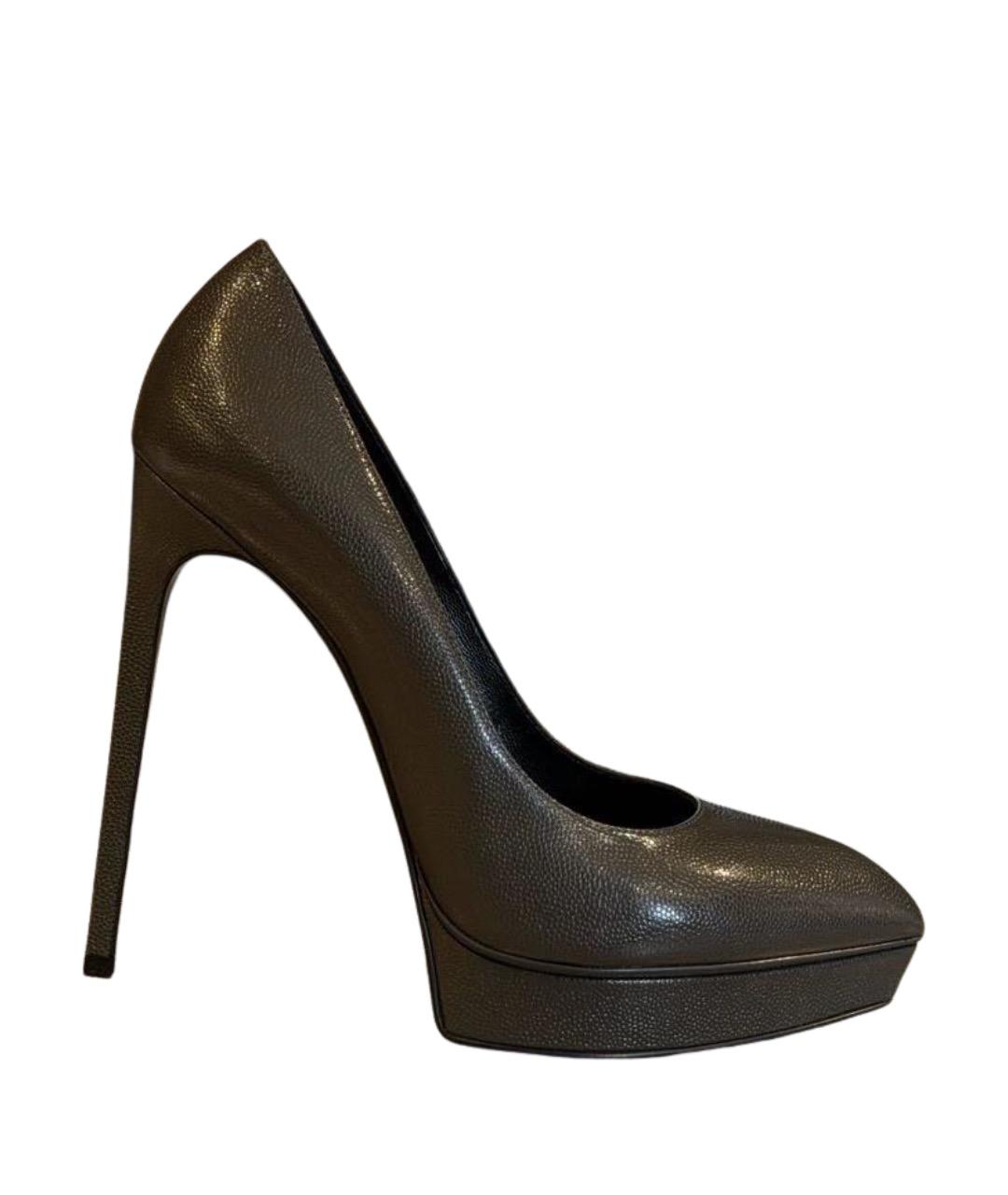 SAINT LAURENT Антрацитовые кожаные туфли, фото 1