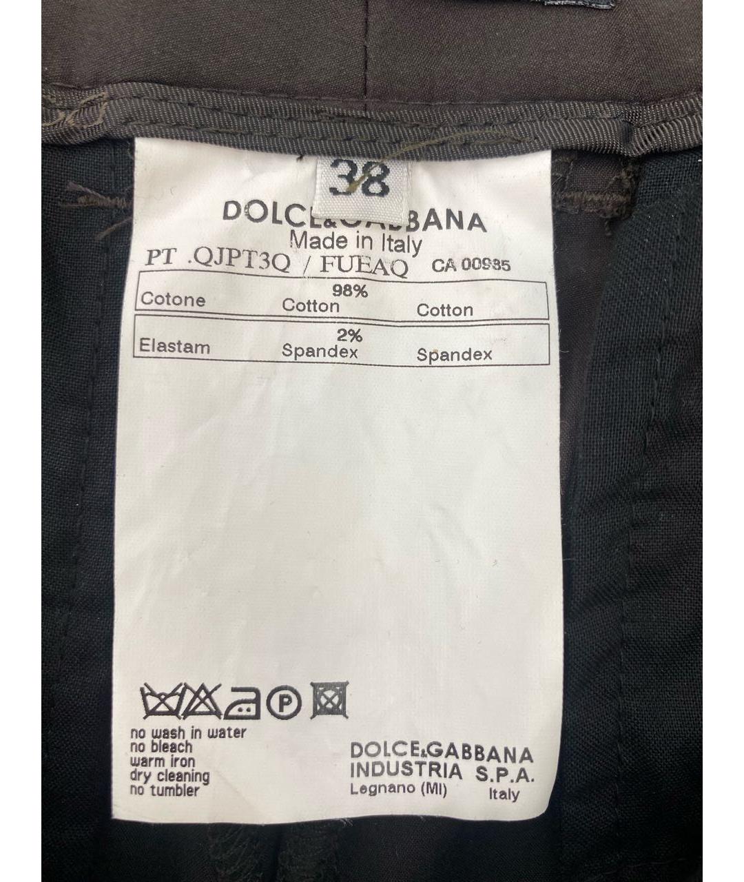 DOLCE&GABBANA Коричневые хлопко-эластановые прямые брюки, фото 4