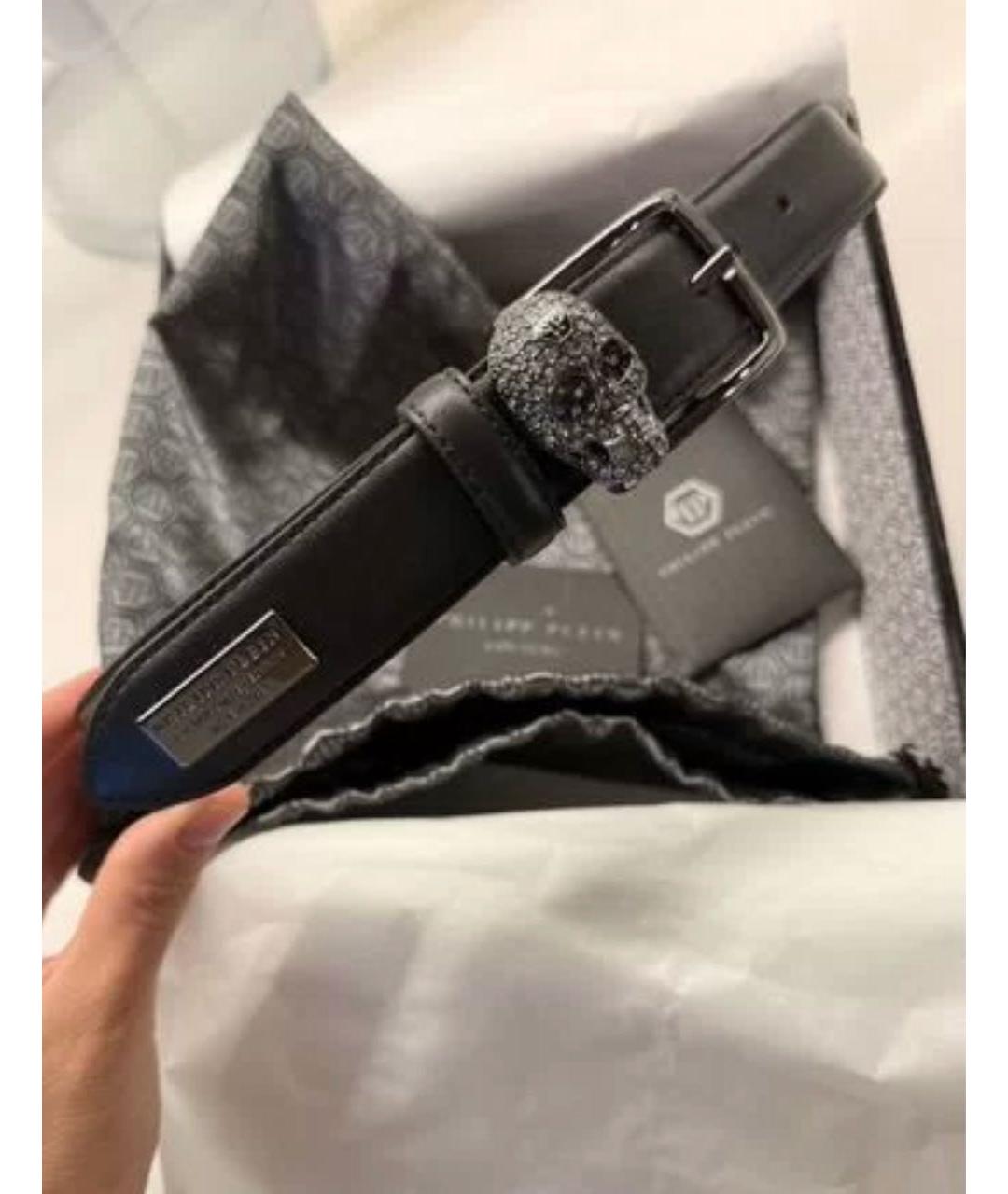 PHILIPP PLEIN Черный кожаный ремень, фото 2