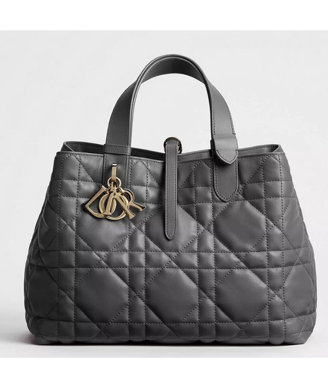 CHRISTIAN DIOR Серая кожаная сумка тоут, фото 4