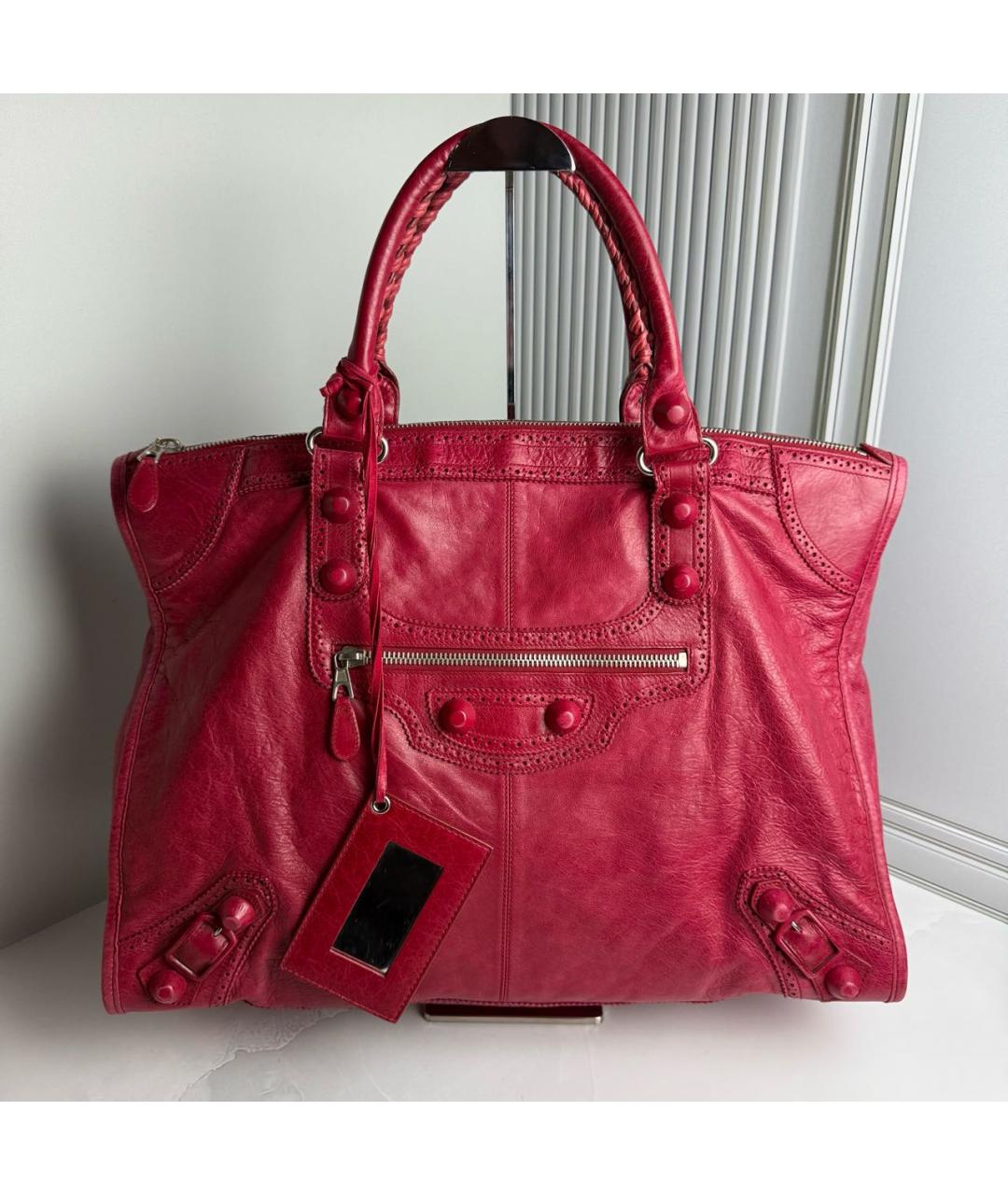BALENCIAGA Красная кожаная сумка с короткими ручками, фото 9