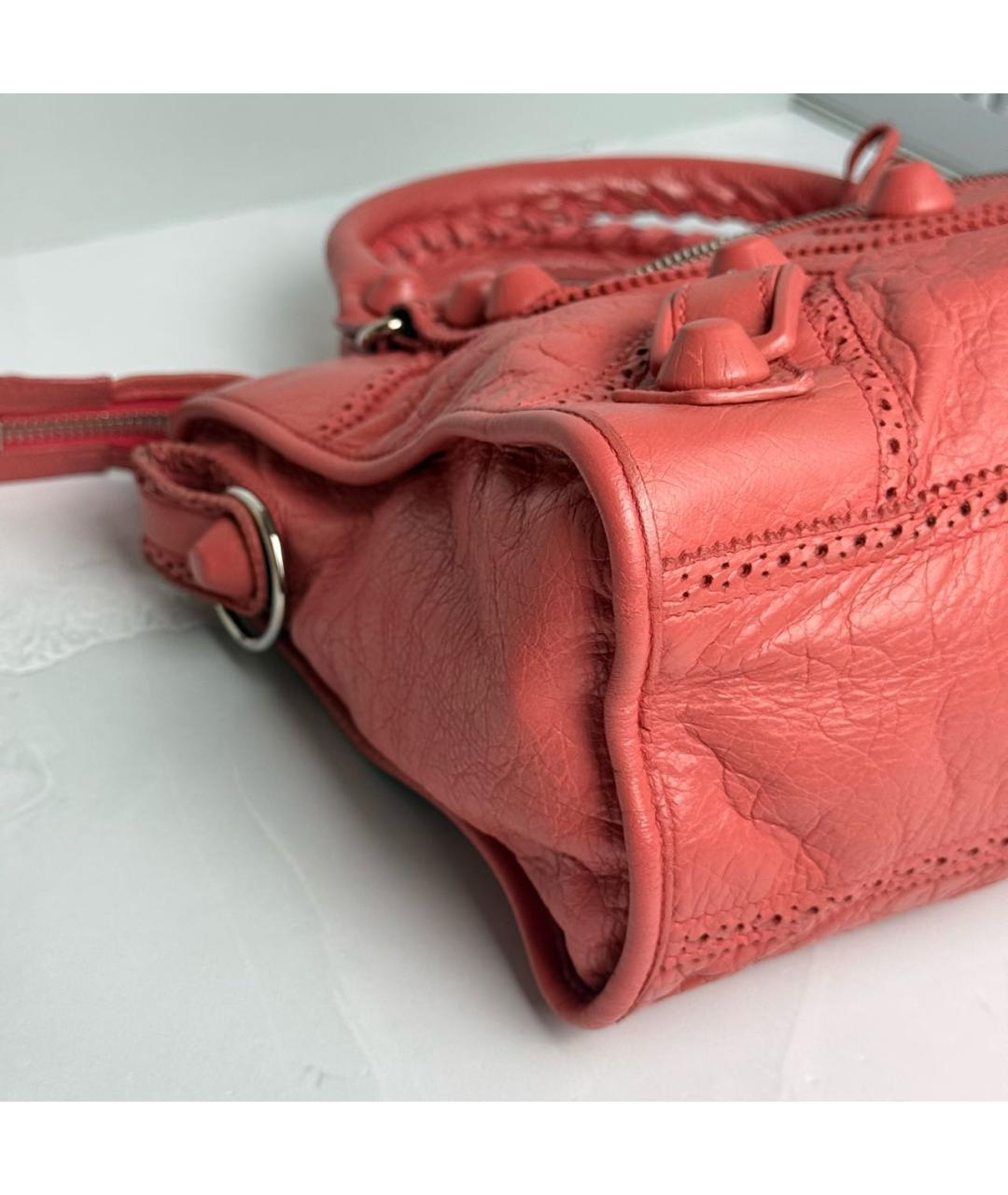 BALENCIAGA Коралловая кожаная сумка с короткими ручками, фото 5