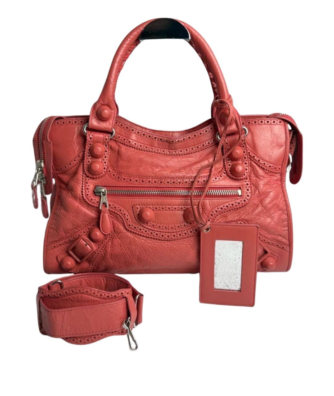 BALENCIAGA Коралловая кожаная сумка с короткими ручками, фото 1
