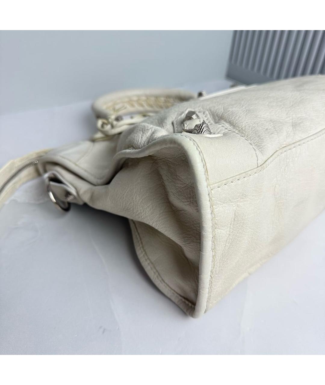 BALENCIAGA Белая кожаная сумка с короткими ручками, фото 5