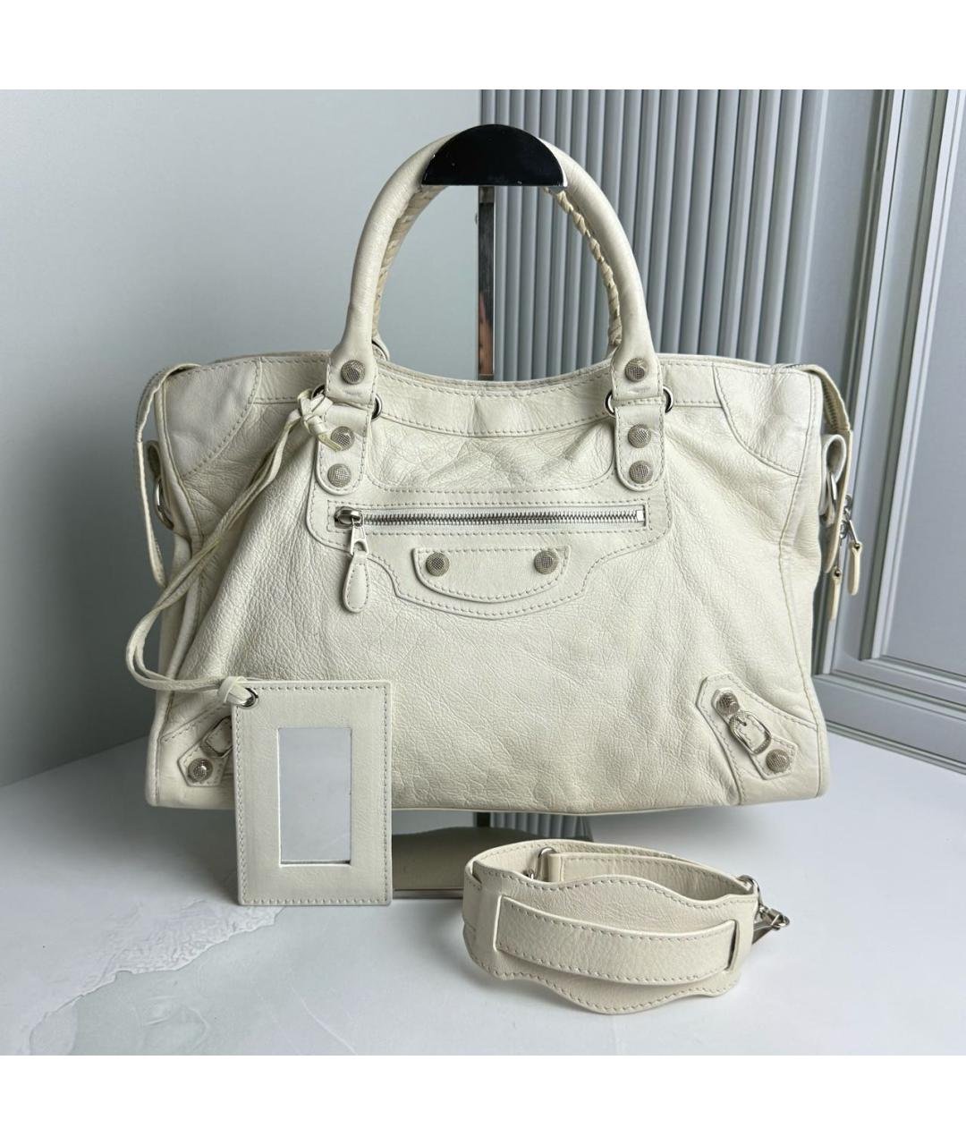 BALENCIAGA Белая кожаная сумка с короткими ручками, фото 9