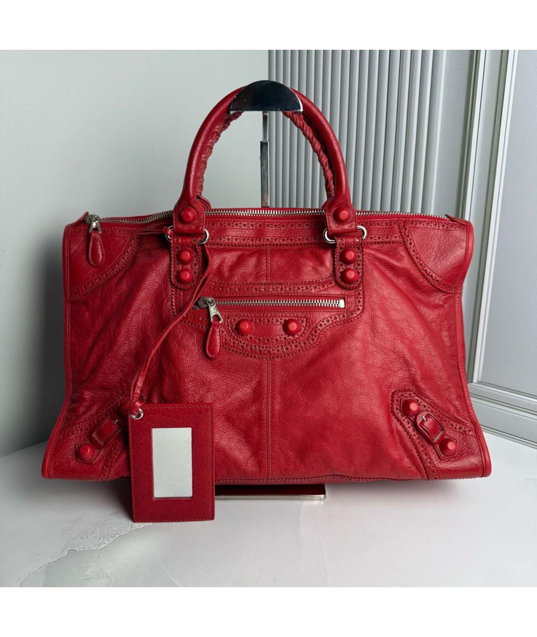 BALENCIAGA Красная кожаная сумка с короткими ручками, фото 9