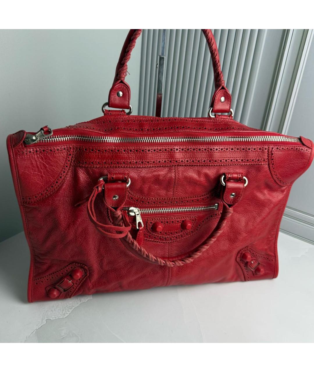 BALENCIAGA Красная кожаная сумка с короткими ручками, фото 6