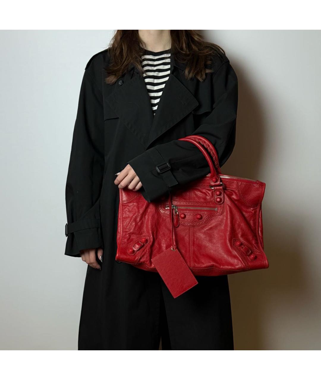 BALENCIAGA Красная кожаная сумка с короткими ручками, фото 8