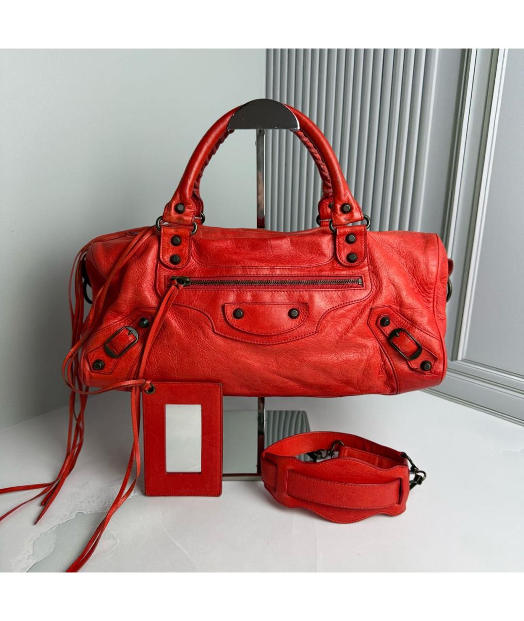 BALENCIAGA Красная кожаная сумка с короткими ручками, фото 9