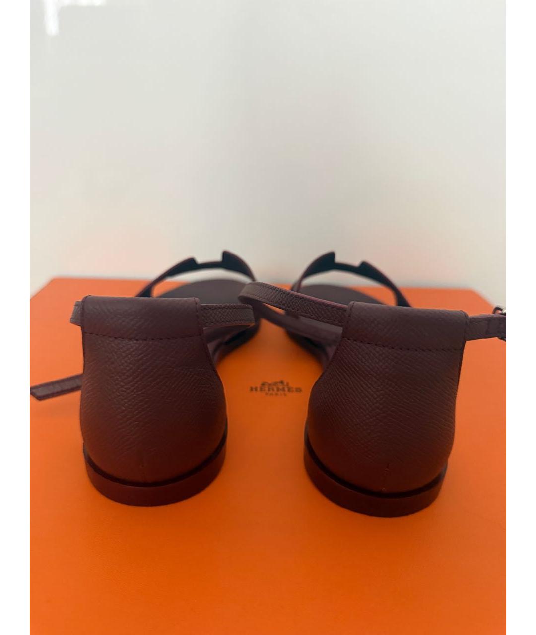 HERMES Бордовые кожаные босоножки, фото 4