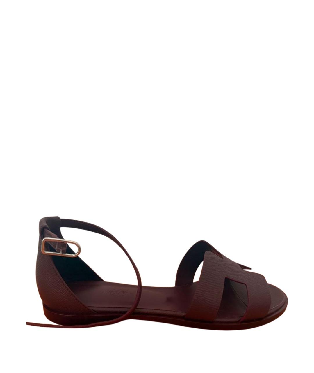 HERMES Бордовые кожаные босоножки, фото 1