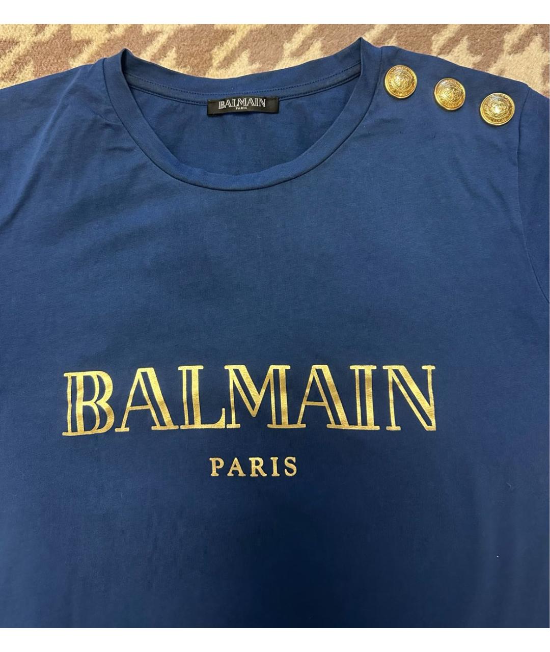 BALMAIN Синяя хлопко-эластановая футболка, фото 3