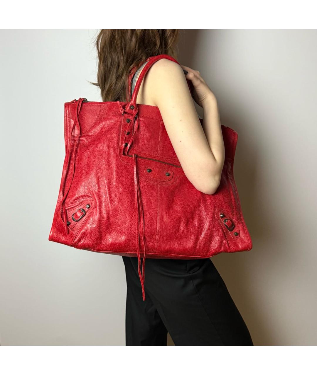 BALENCIAGA Красная кожаная сумка с короткими ручками, фото 8
