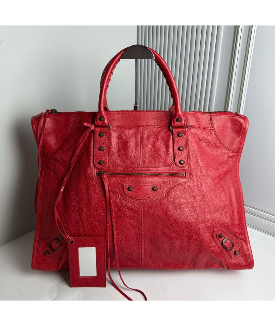 BALENCIAGA Красная кожаная сумка с короткими ручками, фото 9