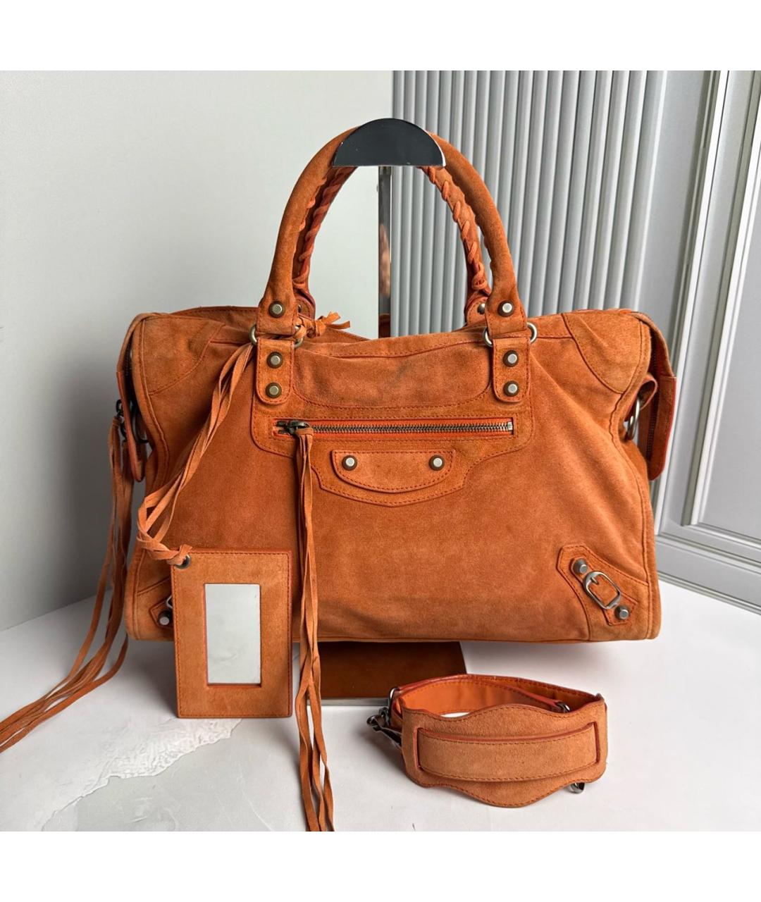 BALENCIAGA Оранжевая кожаная сумка с короткими ручками, фото 9