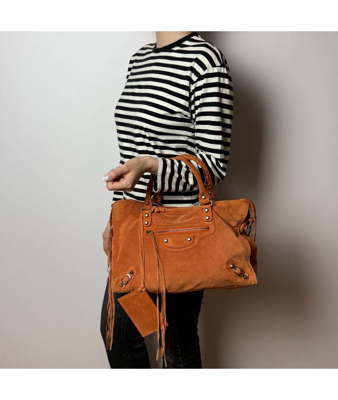 BALENCIAGA Оранжевая кожаная сумка с короткими ручками, фото 8