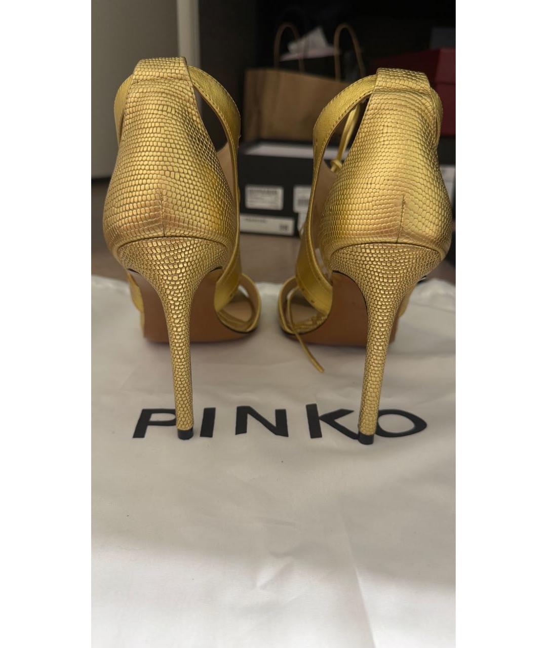 PINKO Золотые кожаные босоножки, фото 4